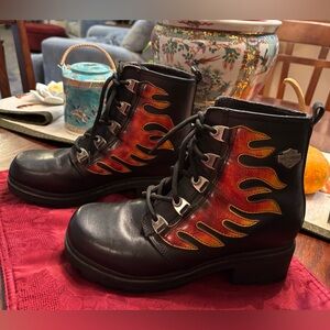 Harley-Davidson Womens Black Orange Flame American Motorcycle Boots Sz 8